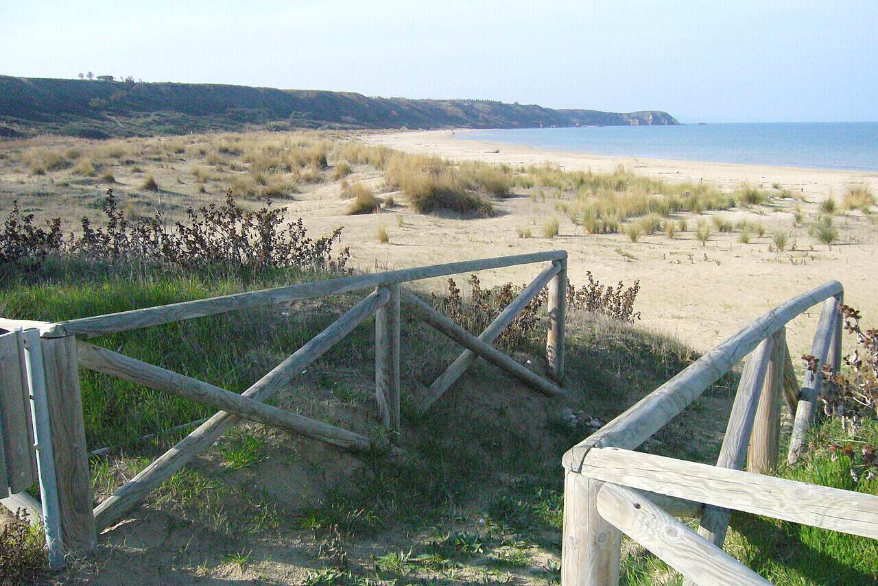 Dunes and empty beach at Punta Aderci nature reserve near Vasto
