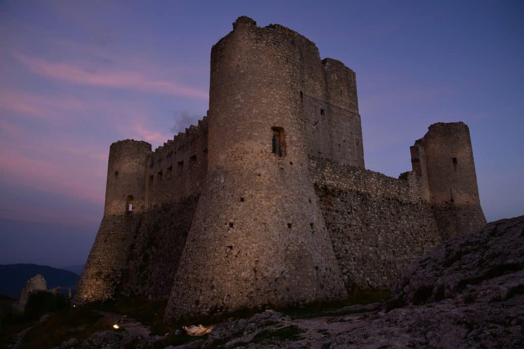 The towers of Rocca Calascio at dusk