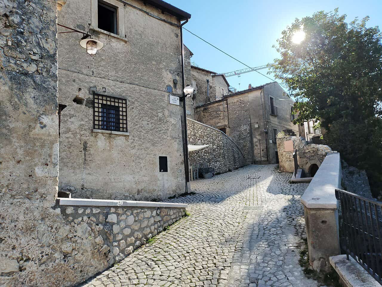 Stone houses on a cobbled lane in Santo Stefano di Sessanio, Abruzzo